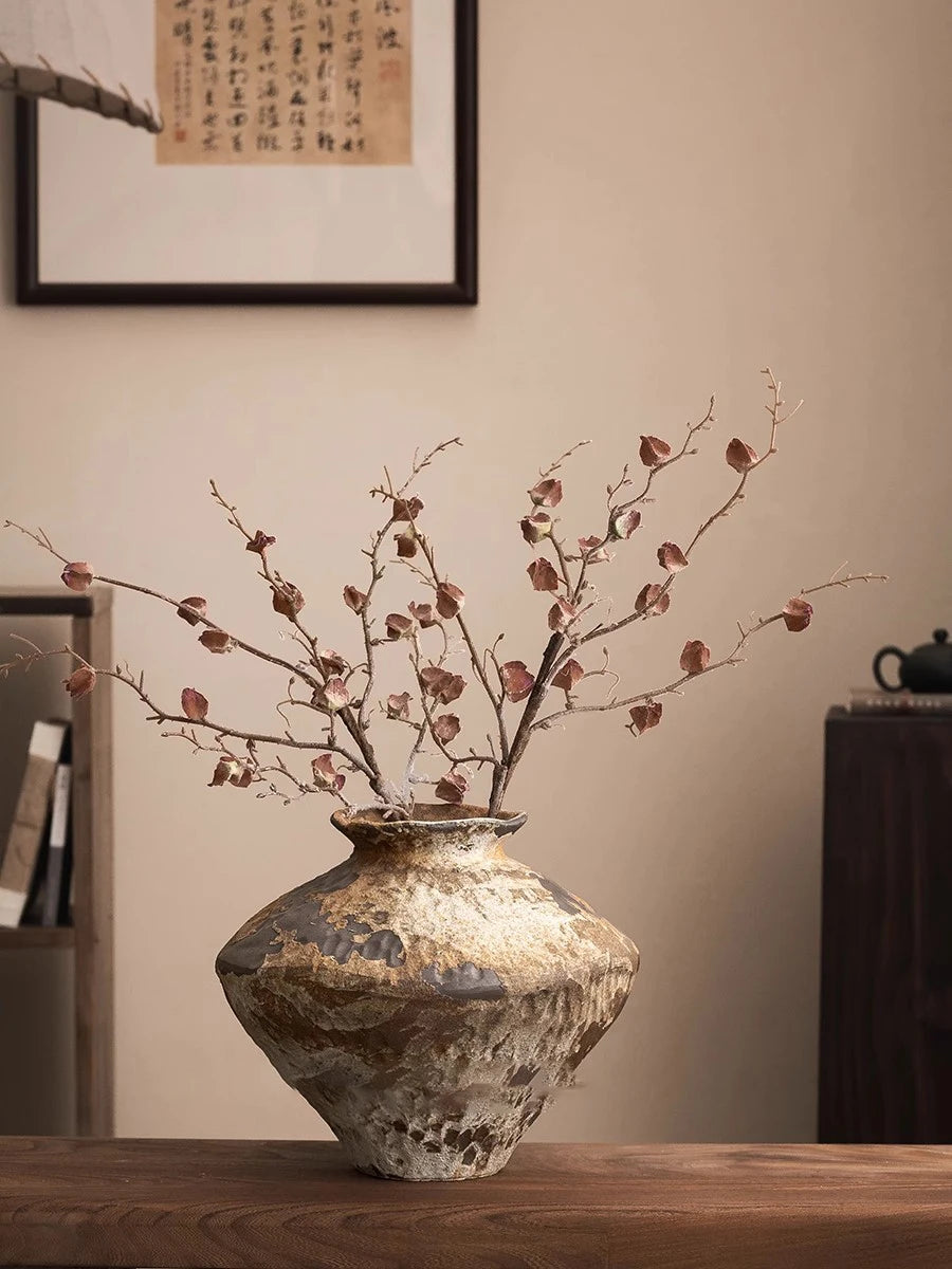 Jingdezhen Ceramic Vase Retro Style Nostalgic Pure Handmade B & B Hotel Tea Room Wabi Sandy Wind Zen Ornament Flower Ware
