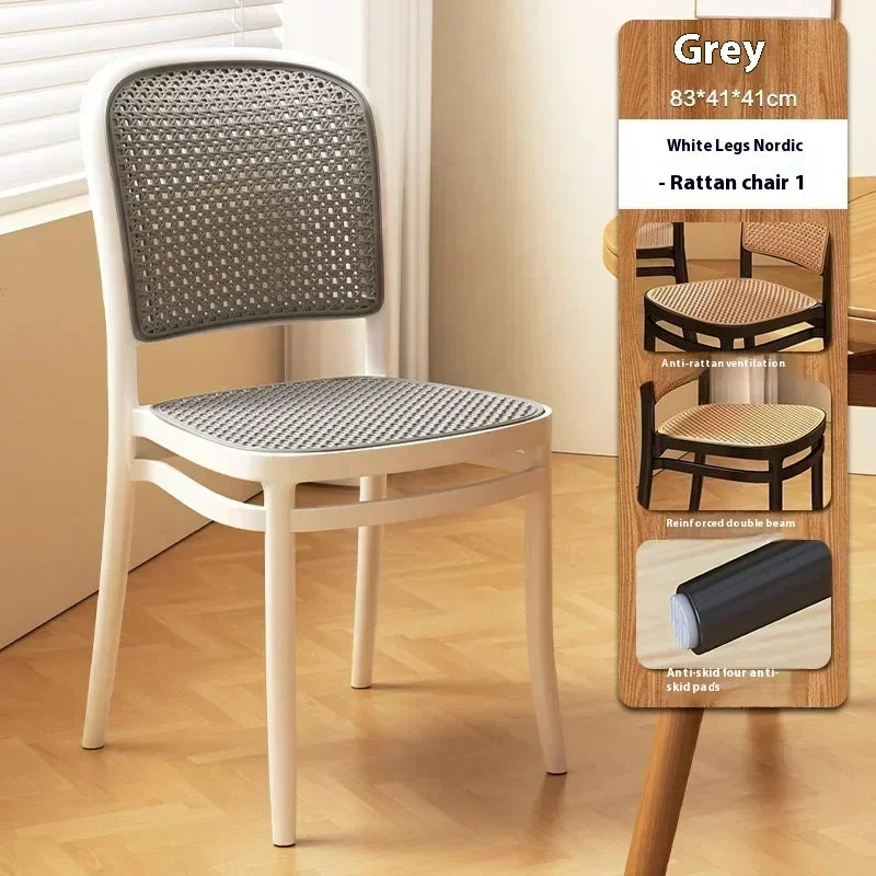 Black Rattan Dining Chair with Natural Cane Webbing and Cushion