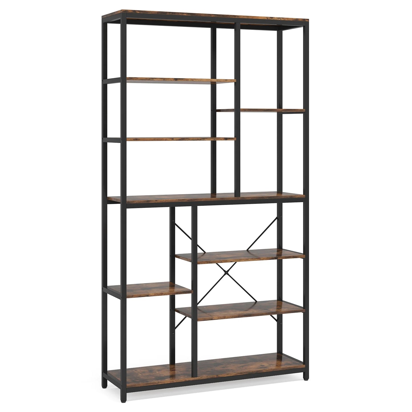 9-Tier Industrial Bookshelf, 79 Inches, 10 Cube Storage