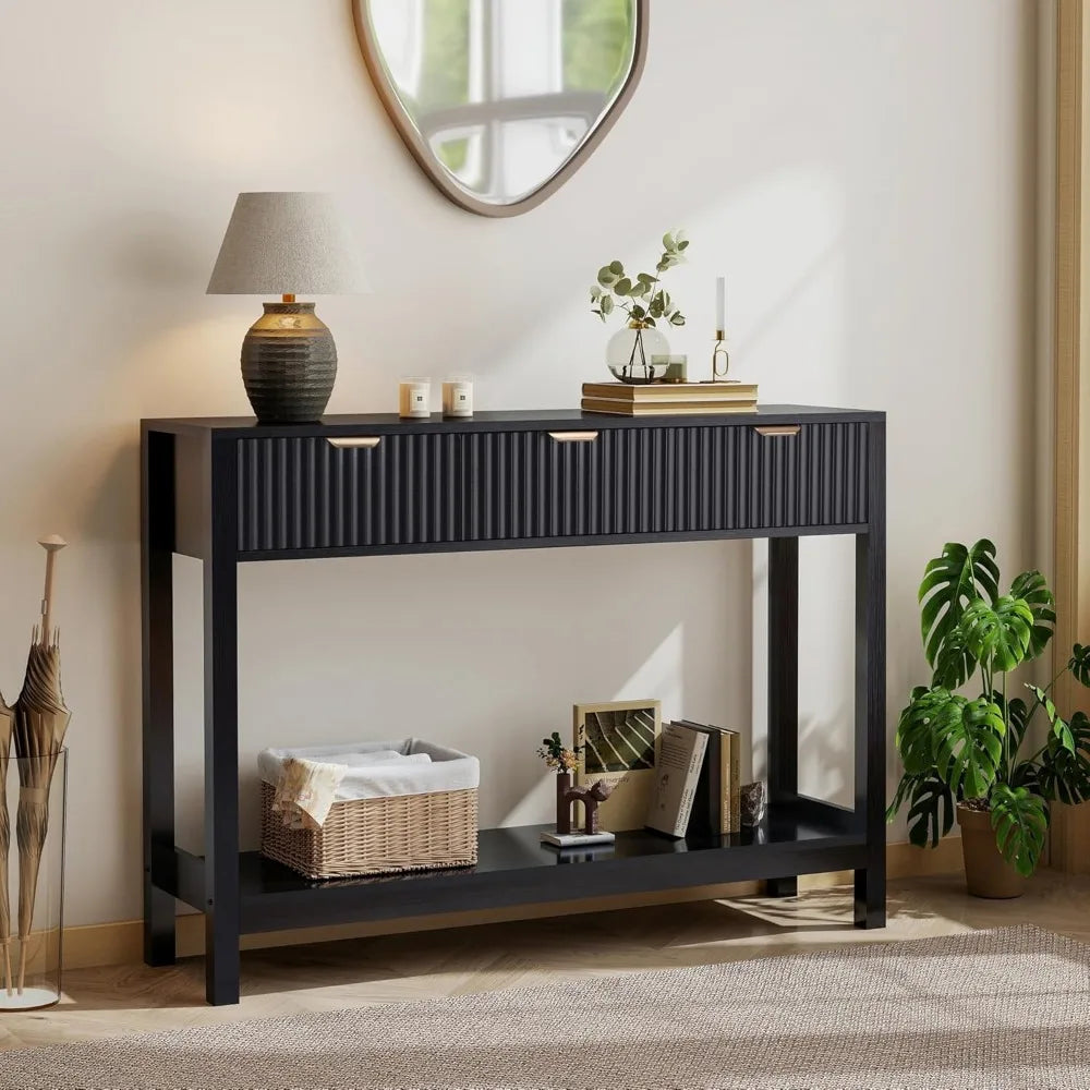 Fluted Console Table, Wooden Sofa Table with Storage and Drawers, Farmhouse Behind Couch Table Entryway Table for Entrance, Hall
