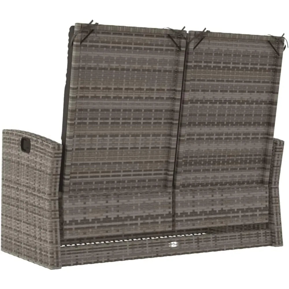 Reclining Patio Bench with Cushions Black 46.5" Poly Rattan Outdoor Benches Garden Benches Adjustable Reclining angleBench with