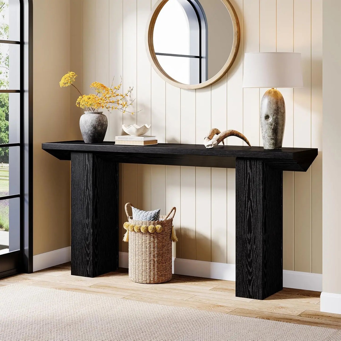 Long Console Table for Entryway, Farmhouse Wood Sofa Table Behind Couch for Living Room, Hallway, Entrance, Foyer (Dark Black)