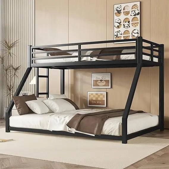 Metal Bunk Bed Frame - With Guardrails, Beds for Dorm,Bedroom,Guest Room,Heavy Duty Metal Slats