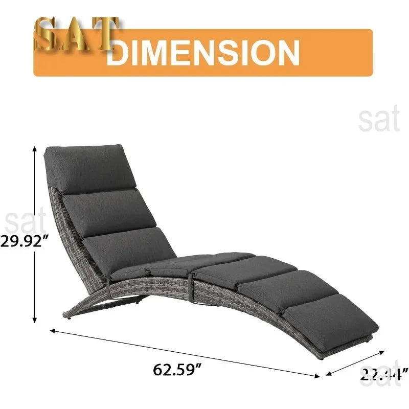 t Patio Chaise Lounge, Outdoor Lounge Chair, PE Rattan Foldable Chaise Lounger with Removable Dark Gray Cushion, Suitable