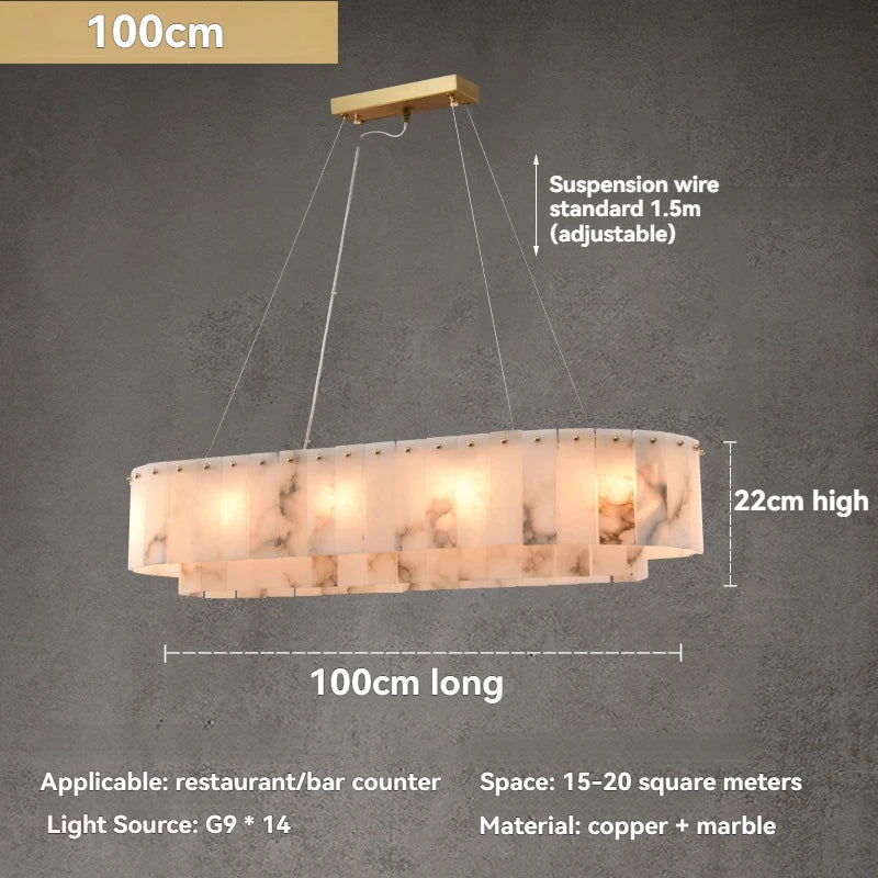 Natural Marble Brass Pendant Light - Nordic Gold Chandelier, Round 45cm