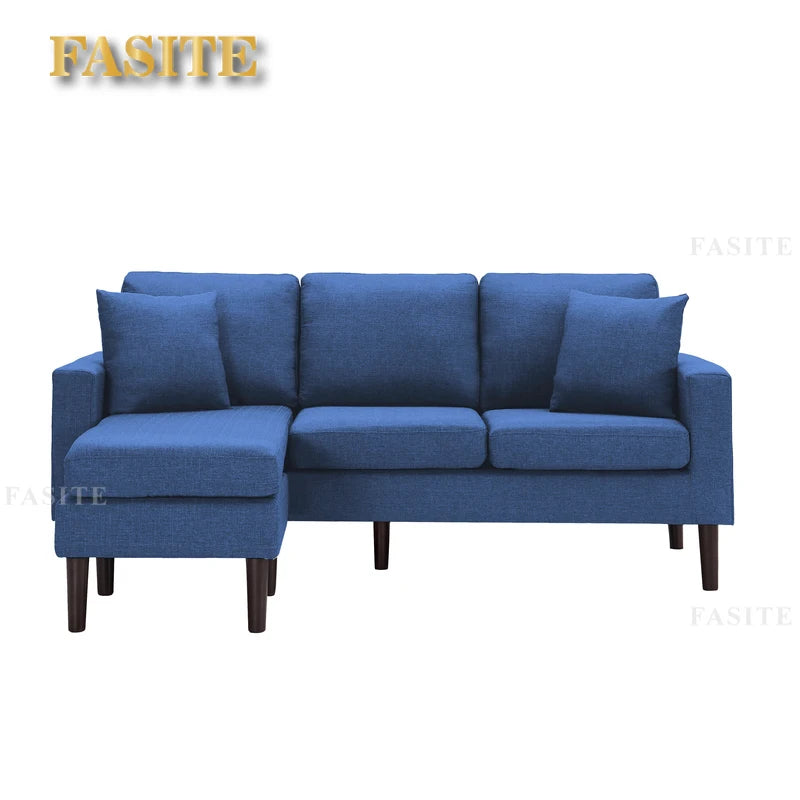Living Room Sofa, 72" Sectional Sofa With 2 Pillows In Navy Blue Fabric On Left Hand Side Interior Decoration