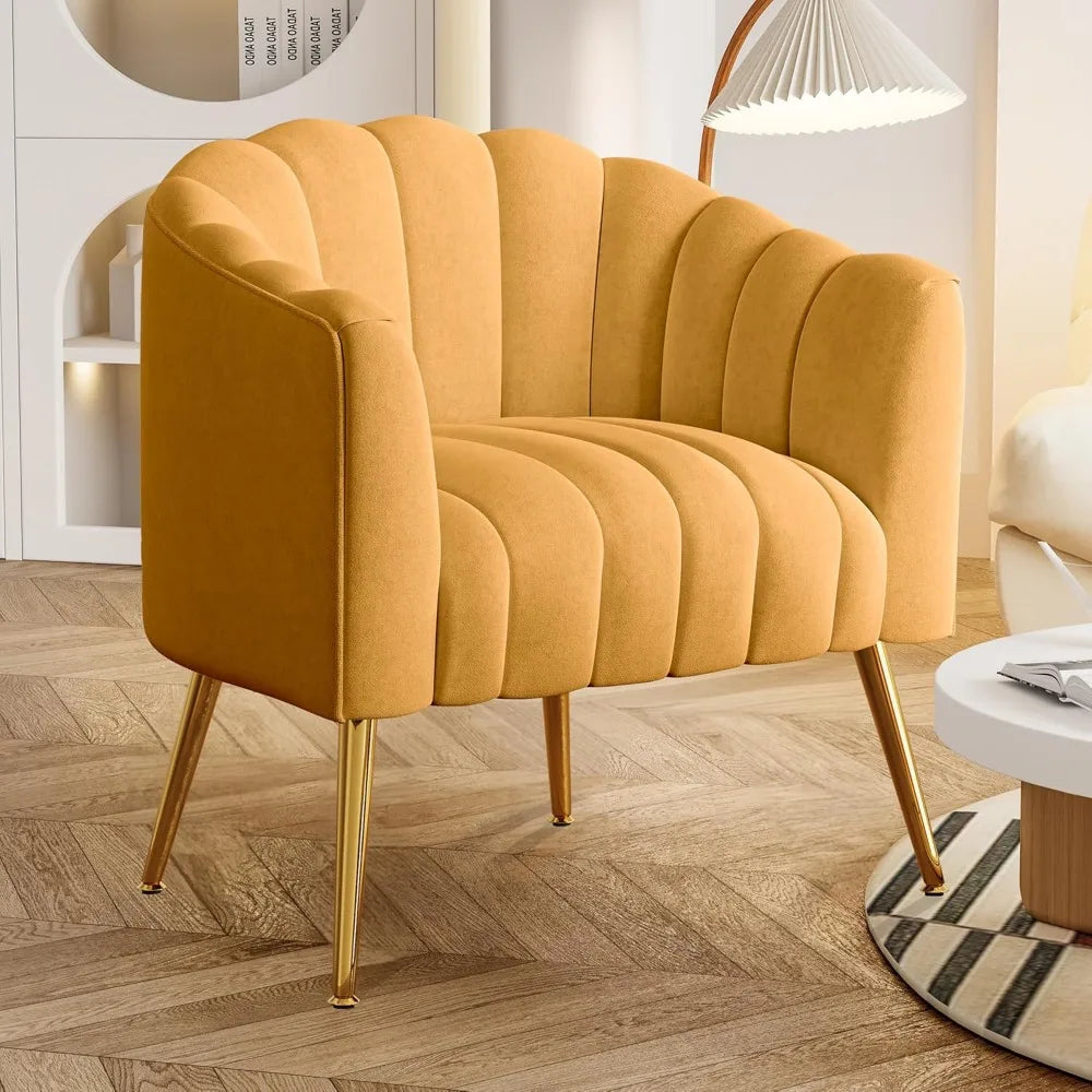 Oversized Pumpkin Couch Accent Chair, Modern Comfy Velvet Upholstered Barrel Chairs, Luxury Single Sofa Armchair for Living Room