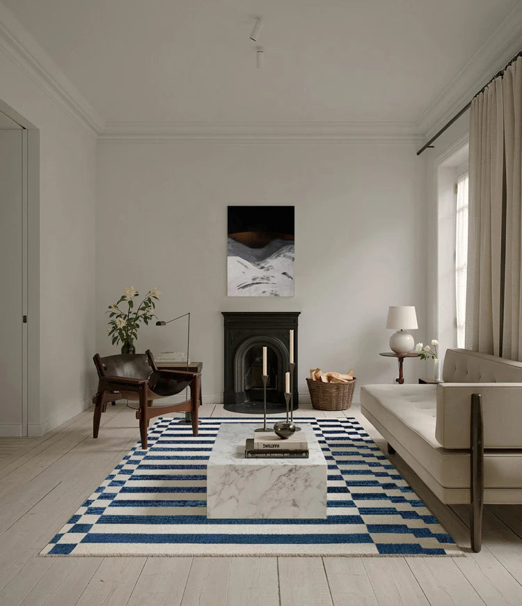 Retro Striped Rug - Navy & White or Black & White Geometric Carpet