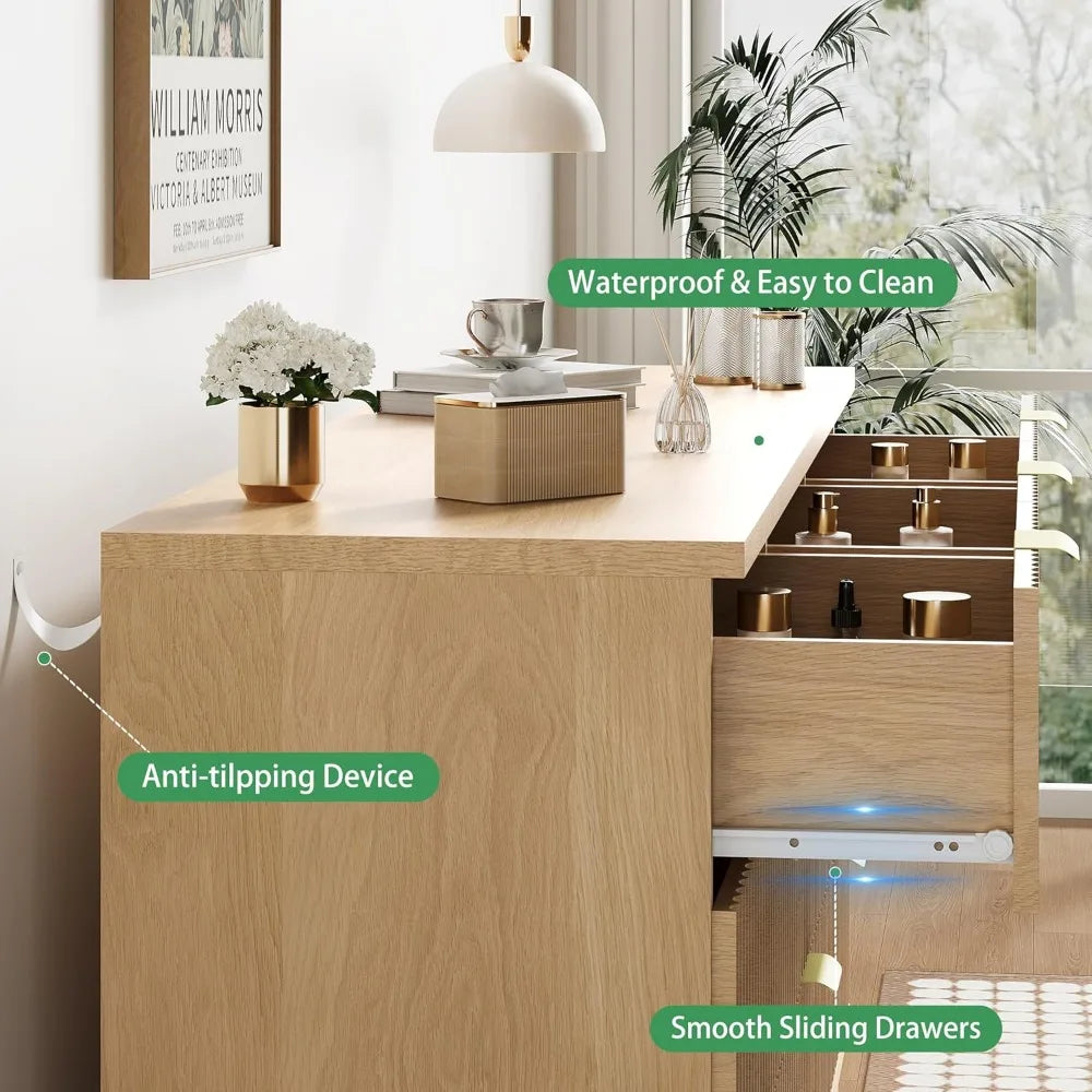 Fluted 9 Drawer Dresser for Bedroom