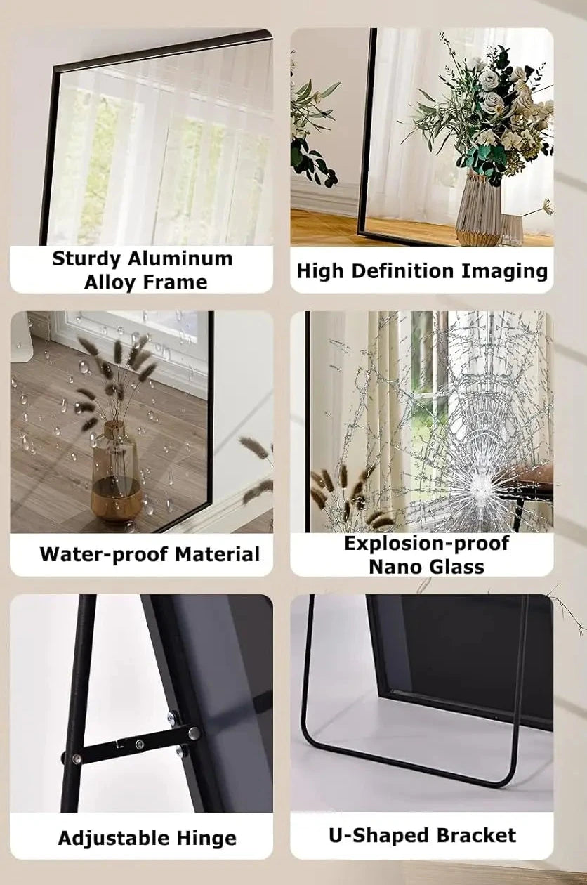 Full Length Mirror - Floor Mirror - Rectangular Wall Mounted Mirrors for Bedroom, Living Room, Bathroom