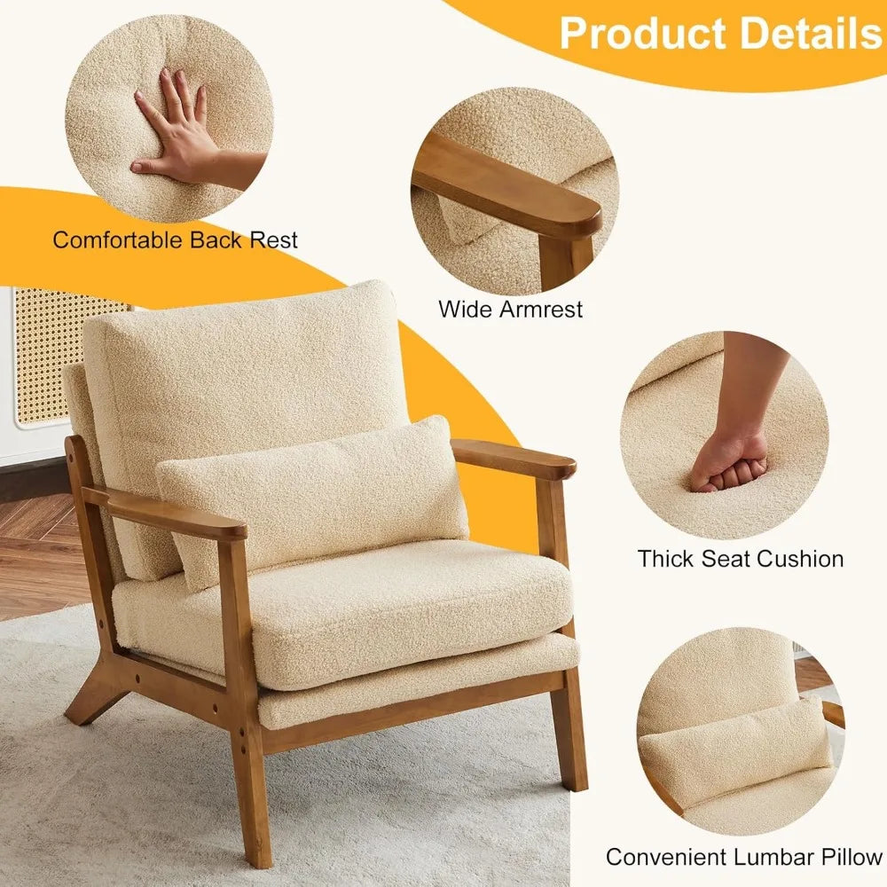 Accent Chair with Wide Armrest and Lumbar Pillow