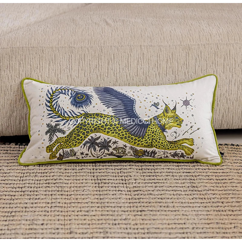 Medicci Home Luxury Monogrammed Lumbar Cushion Cover Green Brush Fringe Monogram Accent Throw Pillow Case Personalized Gifts