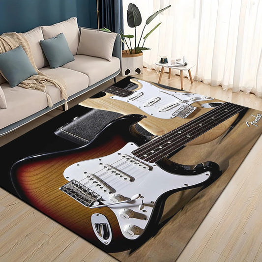3D Retro Fender logo Guitar Instruments Music Carpet Rug for Living Room Bedroom Home Sofa Decoration,kids Non-slip Floor Mat