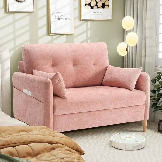 47” Small Couch for Living Room, Chenille Fabric Love Seat Comfy Sofa for Bedroom with Throw Pillow  Loveseat Sofa