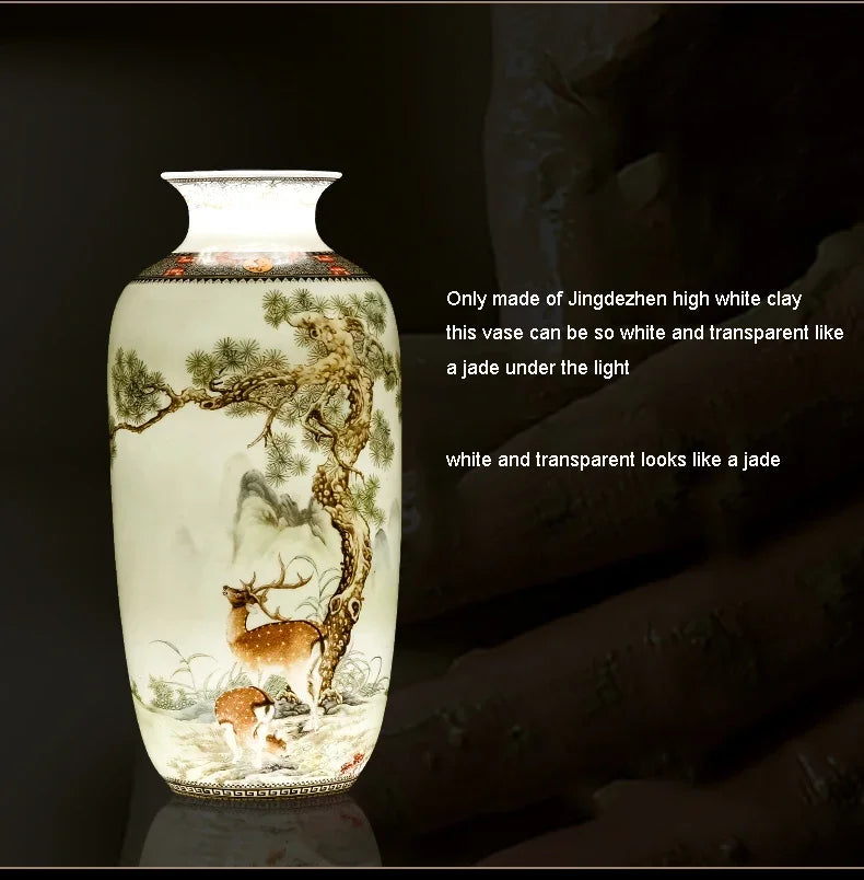 Ceramic Jingdezhen Vase Chinese Traditional Flower Vases Living Room Decoration Vase Fine Smooth Surface Furnishing Articles