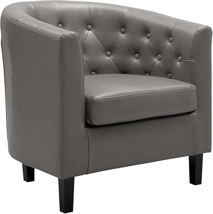 Emma Accent Chair, Button Tufted Faux Leather Barrel Chair, Midcentury Modern Accent Chair Comfy Armchair, Tub Barrel Chairs for