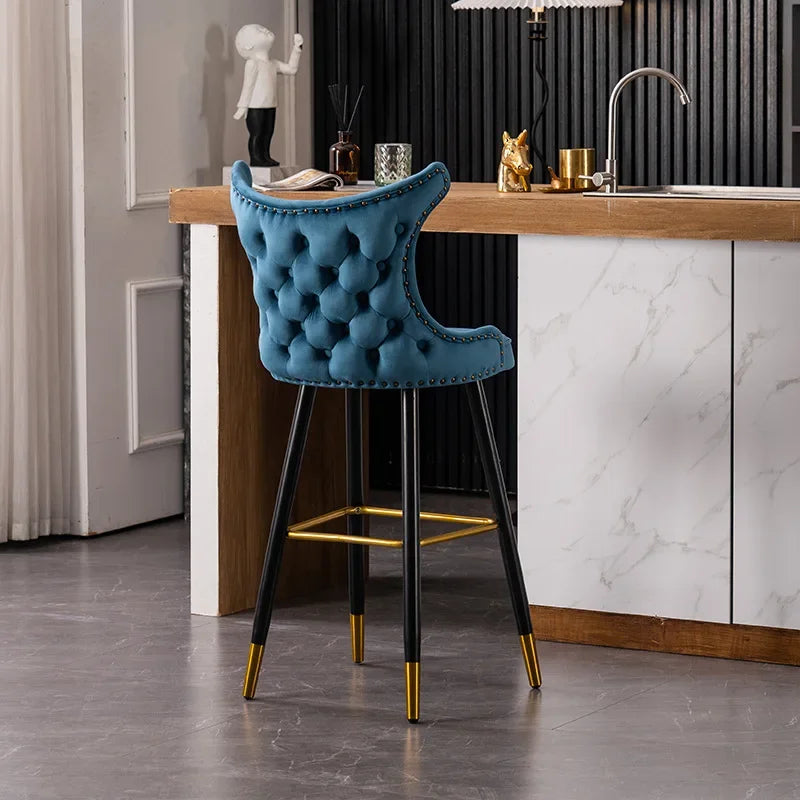 Flannel Light Luxury Bar Chairs for Kitchen Modern Minimalist Backrest Bar Stool Creative Designer Household High Stool