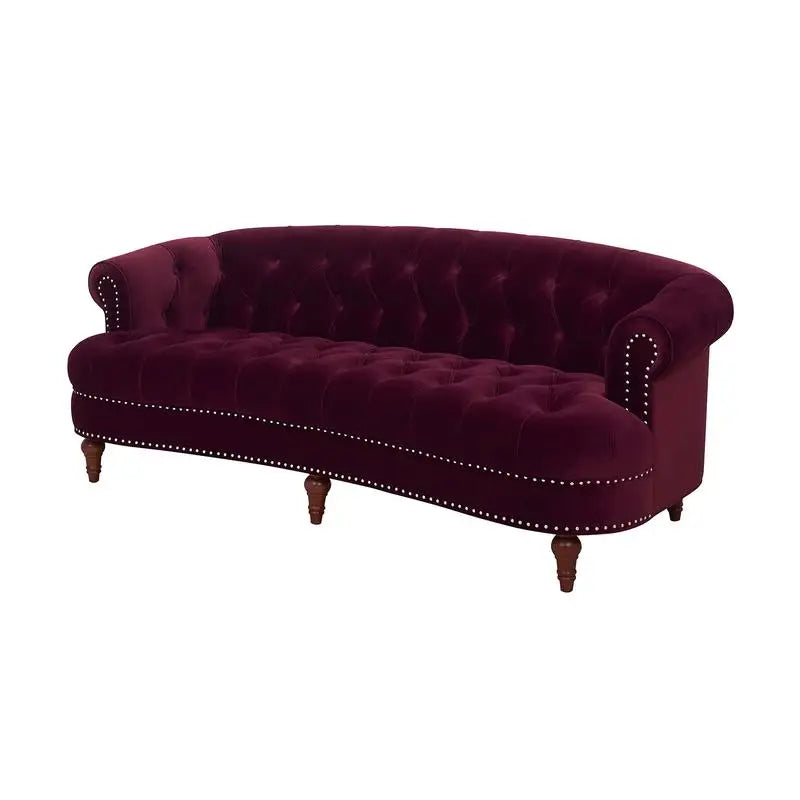 Victorian Chesterfield Tufted Sofa in Burgundy Velvet - S-Shaped Living Room Sofa
