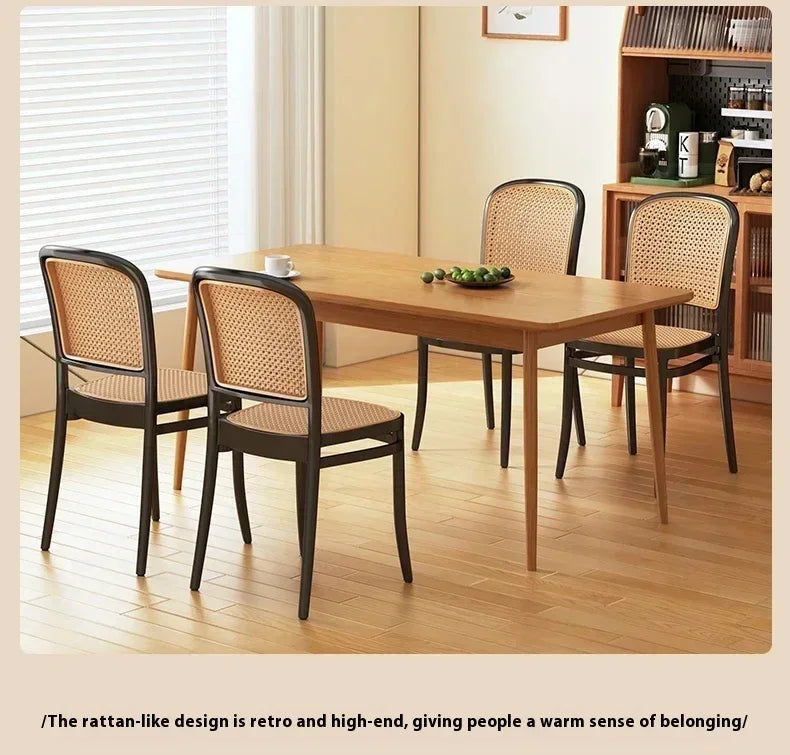 Black Rattan Dining Chair with Natural Cane Webbing and Cushion