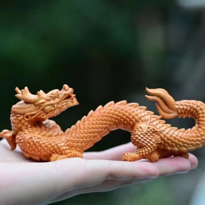 Natural Wood Shenlong Statue - Hand Carved Dragon | Home Office Decor