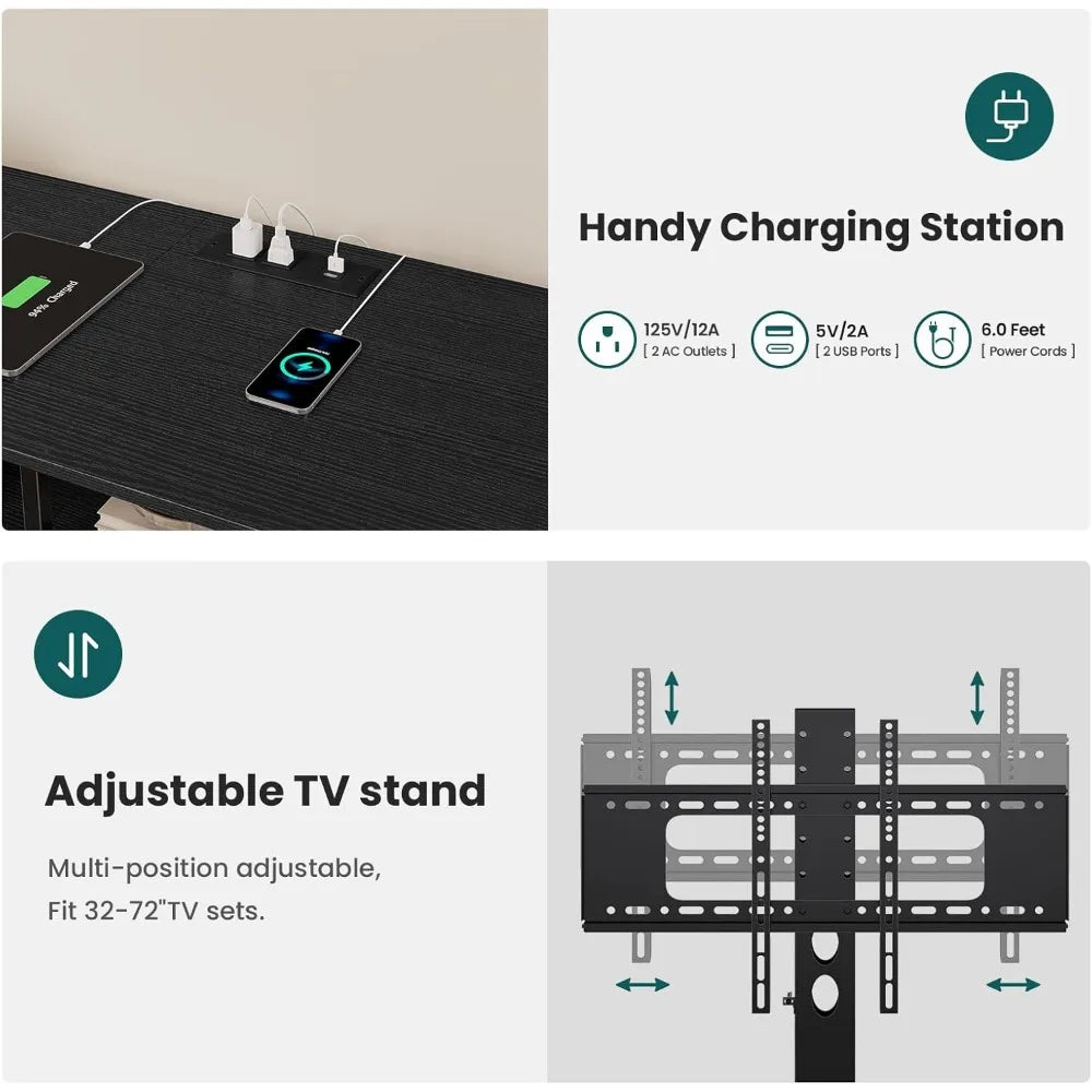 TV Stand with Mount for 32/55/65/70 inch TVs, LED TV Stand with Power Outlets & Storage, Entertainment Center with Storage