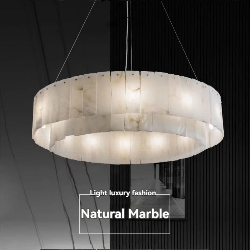 Natural Marble Brass Pendant Light - Nordic Gold Chandelier, Round 45cm