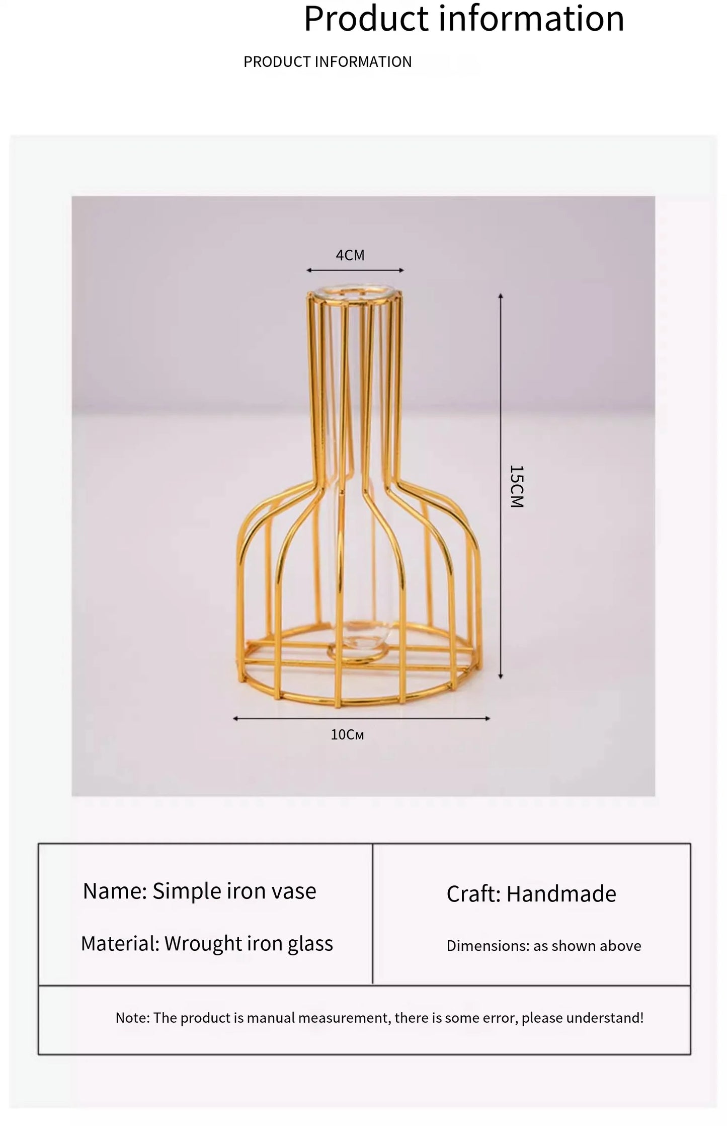 1 set of gold wrought iron metal vase hydroponic container test tube vase living room illustration decoration