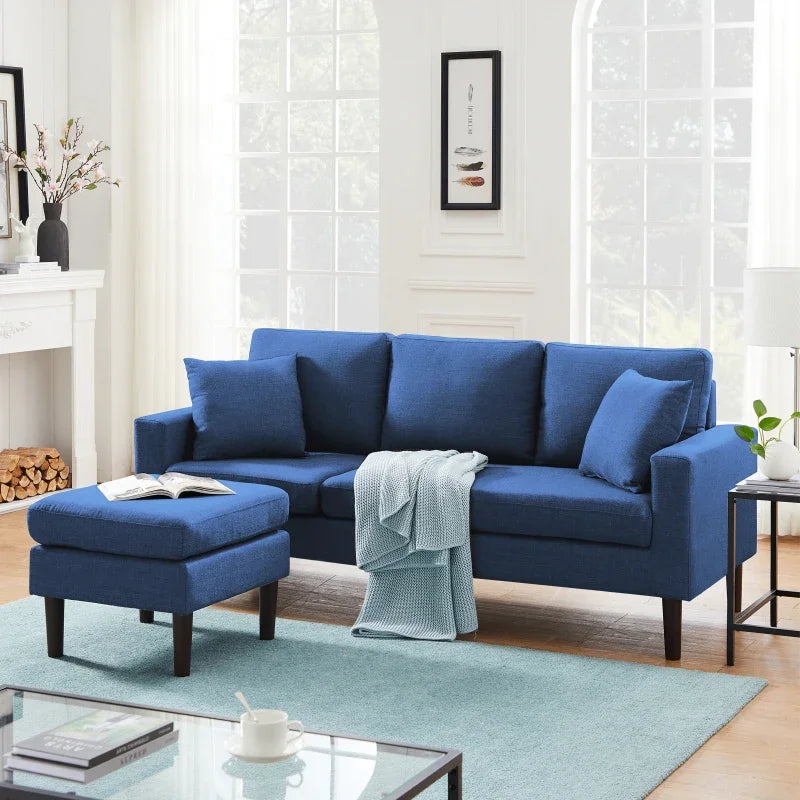 Living Room Sofa, 72" Sectional Sofa With 2 Pillows In Navy Blue Fabric On Left Hand Side Interior Decoration