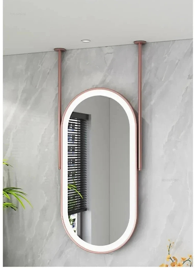 Oval LED Bathroom Mirror - Nordic Metal Frame, Gold Finish, 60x100cm