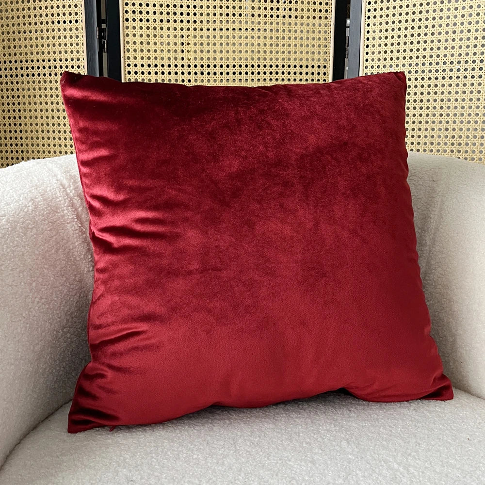 Contemorary Home Decorative Pillow Case Knit Velvet Burgundy Red Soft Plain Cushion Cover 45x45cm 1 Piece Pack