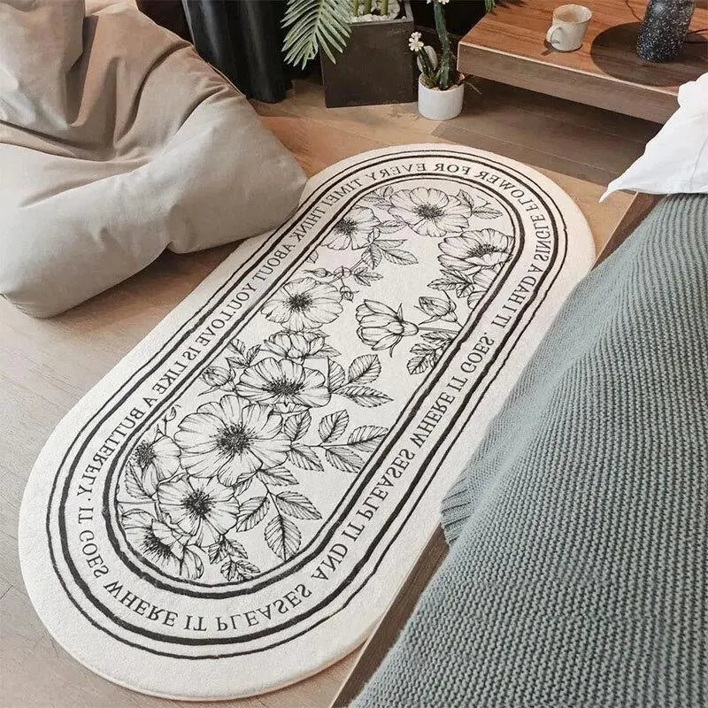 VIKAMA Modern Simple Imitation Cashmere Bedroom Bed Rug Oval Bed Front Mat Light Luxury Ins Style Carpet Nordic Living Room Rug