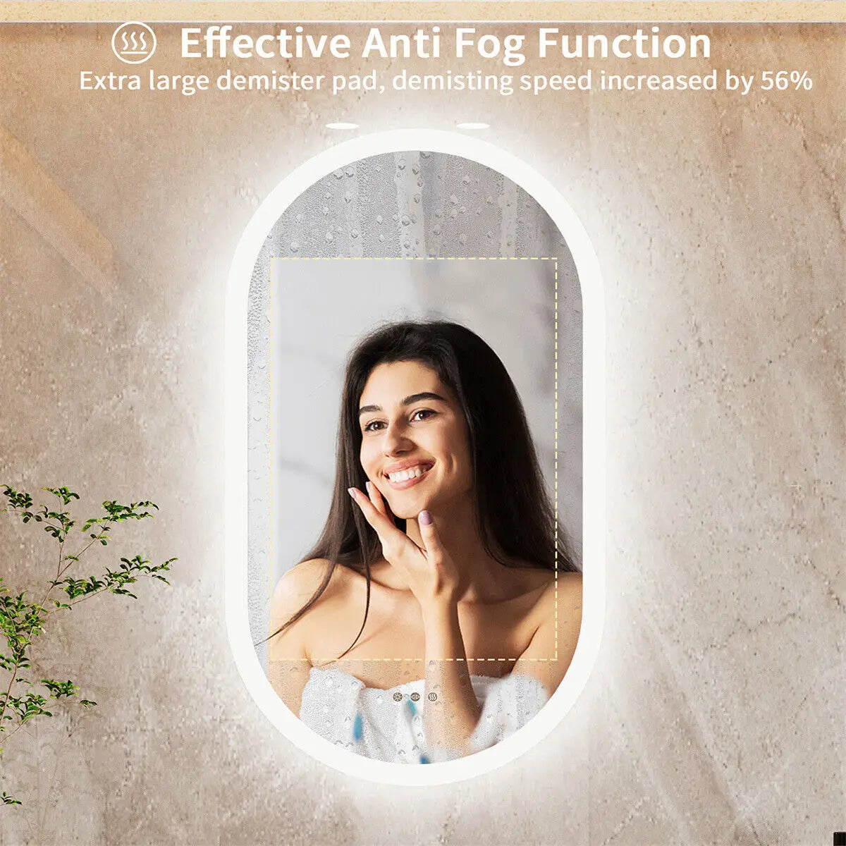 Backlit Lighted Bathroom Mirror LED Bedroom Vanity Mirror with Touch Sensor Dimming Defog