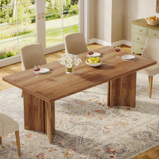 Tribesigns Farmhouse Dining Table for 4 to 6 People, 63-inch Rectangle Wooden Kitchen Table with Large Tabletop and Heavy Duty