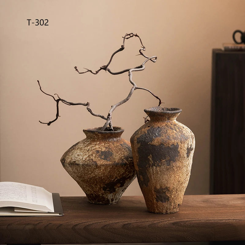 Jingdezhen Ceramic Vase Retro Style Nostalgic Pure Handmade B & B Hotel Tea Room Wabi Sandy Wind Zen Ornament Flower Ware