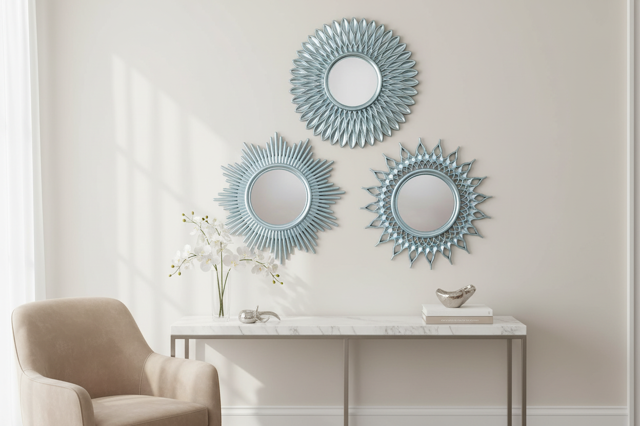 Sunburst Wall Mirror - Round Decorative Gold or Silver - Boho Decor