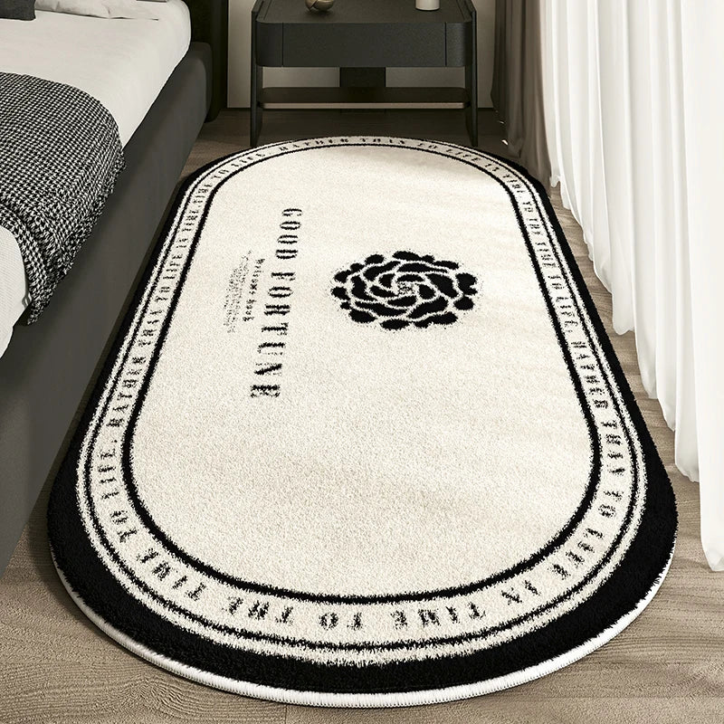 Designer-Inspired Oval Bedroom Rug - Luxury Logo Design with Lace Border