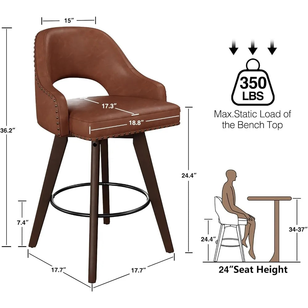Swivel Bar Stools Set of 4,24" Seat Height Modern PU Leather Upholstered Bar Chair for Kitchen Counter,