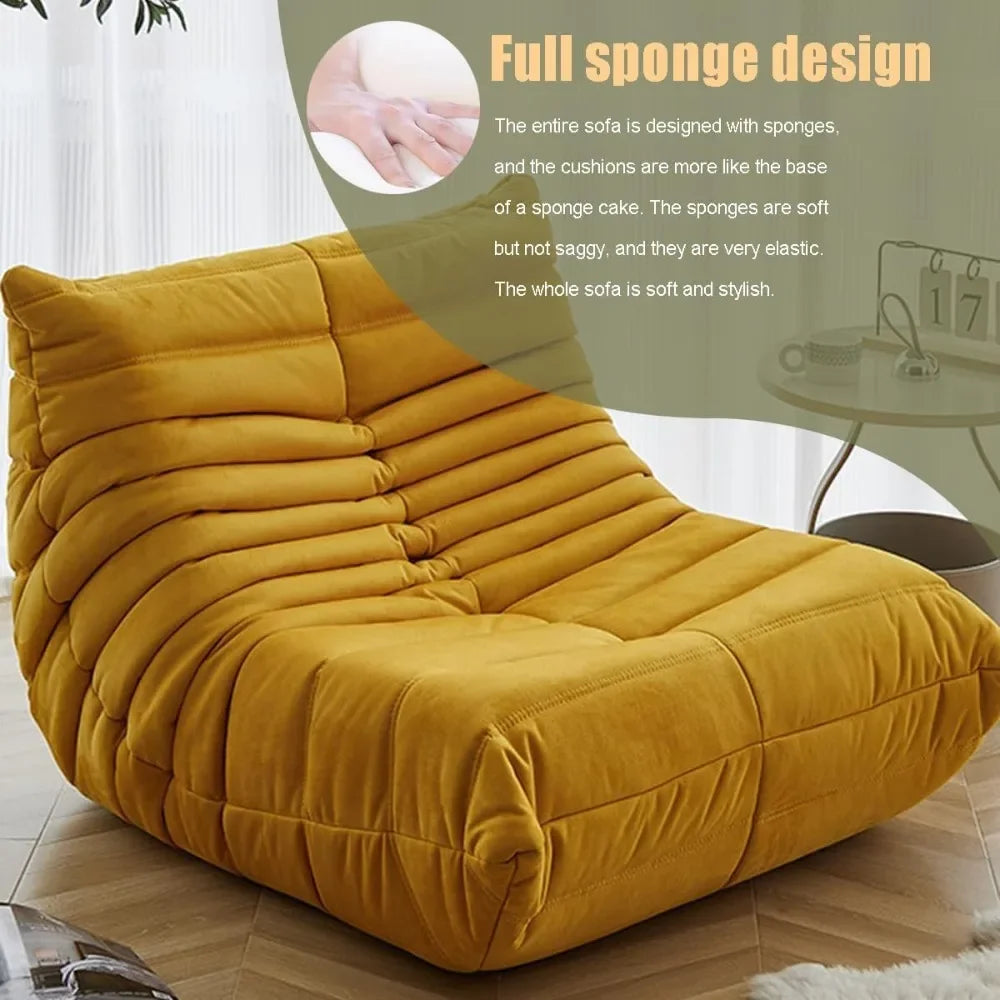 Yellow Channel-Quilted Floor Sofa - Caterpillar Bean Bag Chair