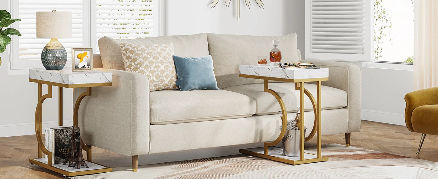 Tribesigns Narrow Side Table White Gold Side Table C Shaped End Table Modern Bedside Table Small Side Table for Couch