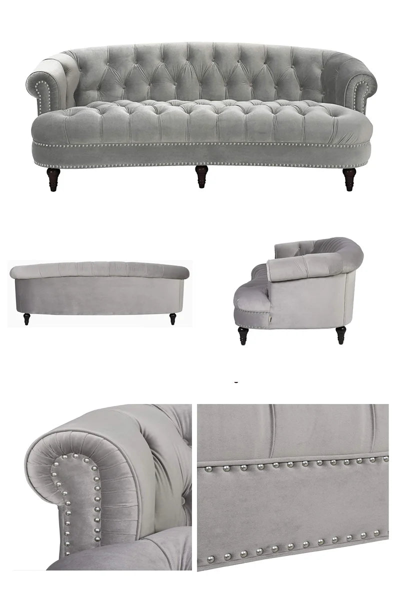 Velvet Sofa 3-Seat: Luxurious Upholstered Couch for Living Room, Hotel & Apartment
