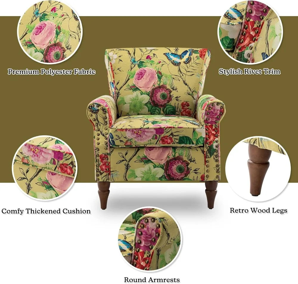 Elegant Wingback Accent Chair with Wood Legs and Removable Cushion for Living Room Bedroom