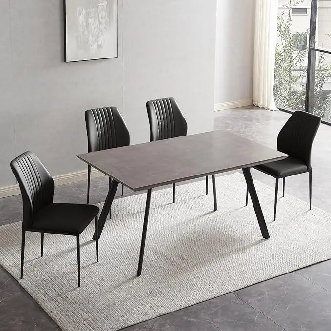 46.5" Modern 5-Piece Kitchen Table Set Rectangular Wood Dining Table with 4 Upholstered Leather Chairs