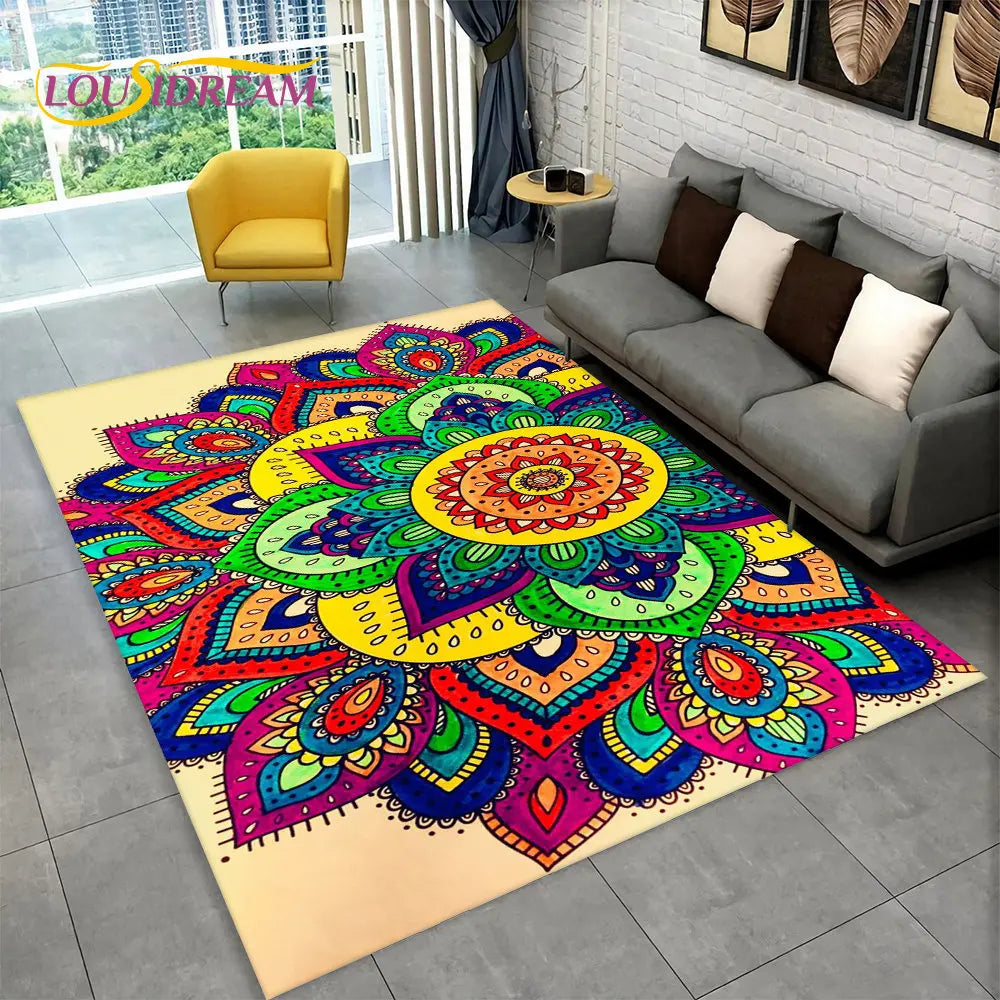 Bohemian Mandala Geometric Area Rug,Carpet Rug for Home, Living Room,Bedroom,Sofa,Doormat,Kitchen ,Kids Room-Non-slip Floor Mats