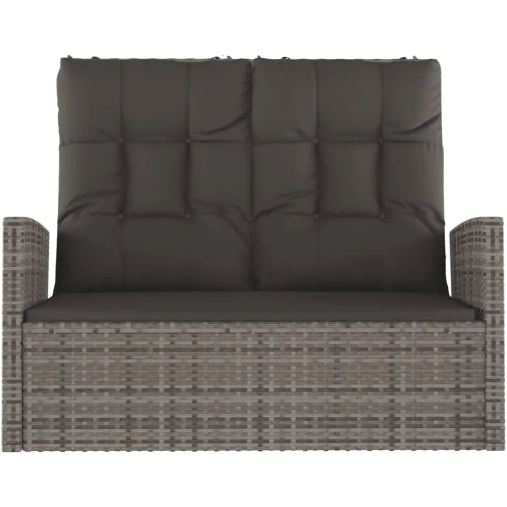 Reclining Patio Bench with Cushions Black 46.5" Poly Rattan Outdoor Benches Garden Benches Adjustable Reclining angleBench with