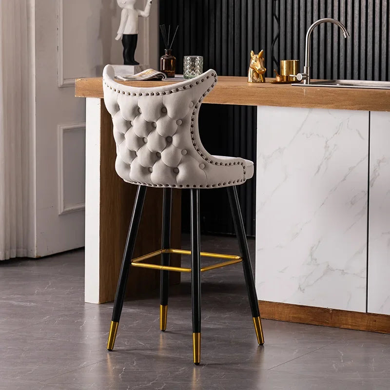 Flannel Light Luxury Bar Chairs for Kitchen Modern Minimalist Backrest Bar Stool Creative Designer Household High Stool