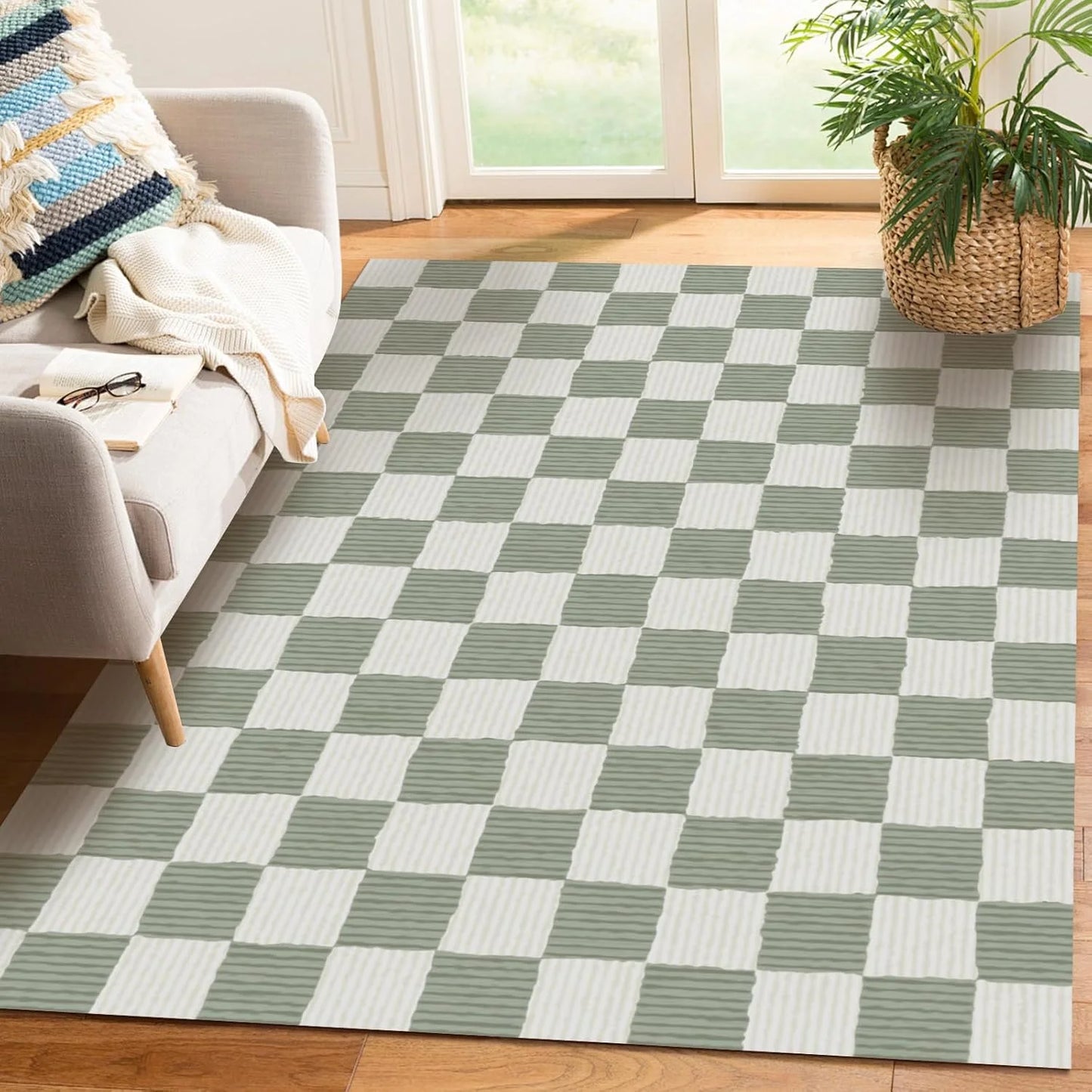 Modern Checkerboard Carpet Vibrant Plaid Rug NonSlip Large Floor Mat for Living Room Bedroom Lounge Room Coffee Table Floor Mat