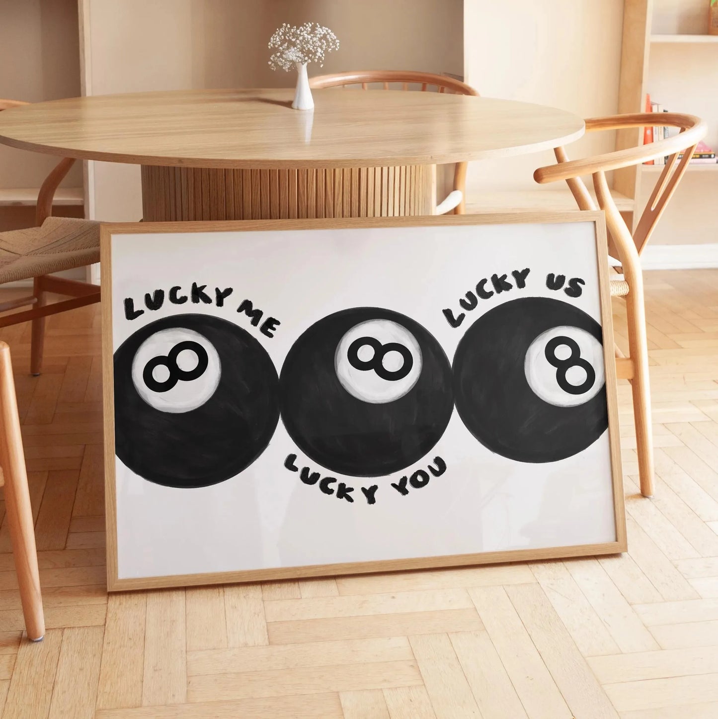 Striking No.8 Ball Lucky Me Lucky You Canvas Print, Cool Wall Art Poster -for Living Room Bedroom Bar Home Decor