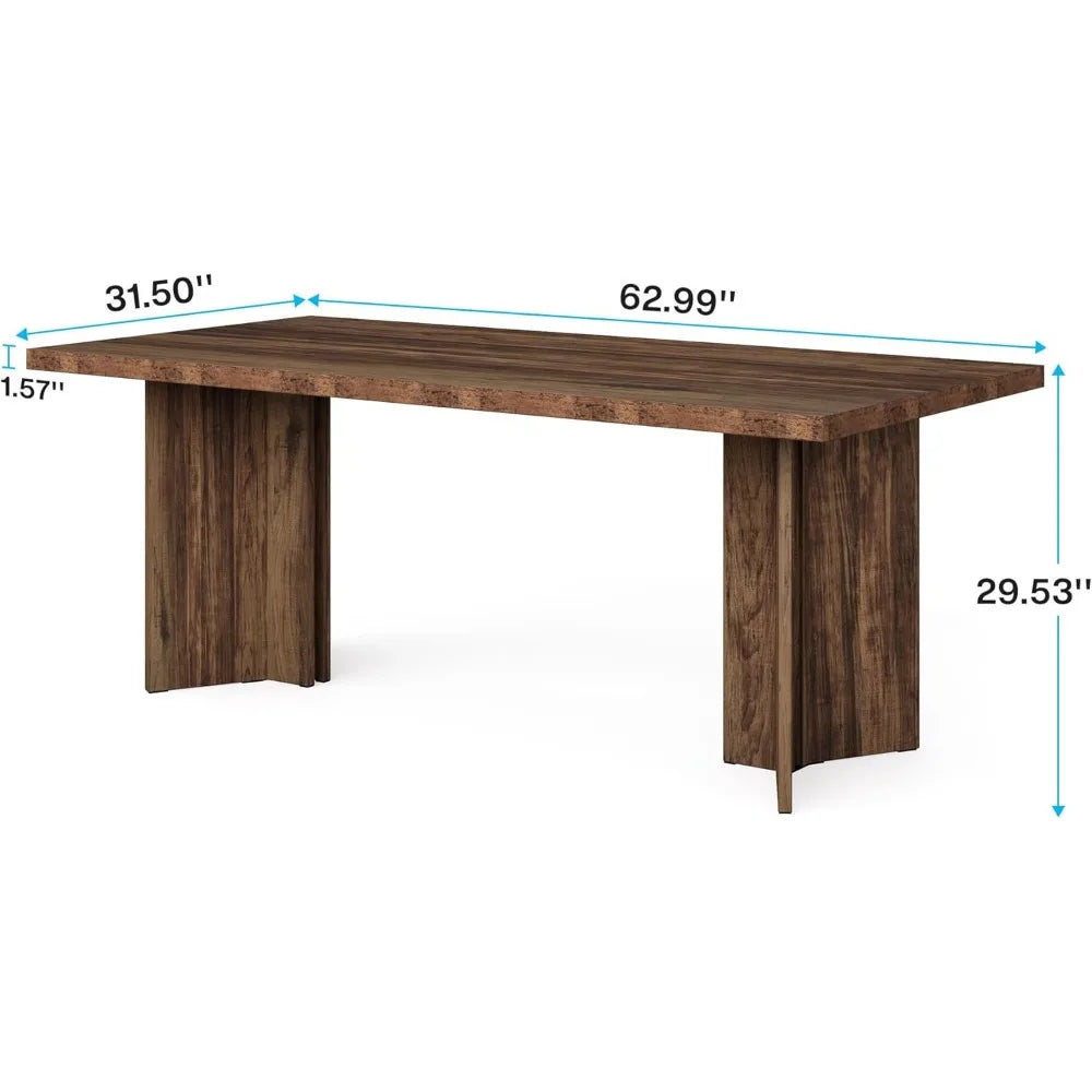 63-inch Dining Table for 4-6, Farmhouse Kitchen Table with Large Tabletop, Rectangular Dinner Eating Table for Dining