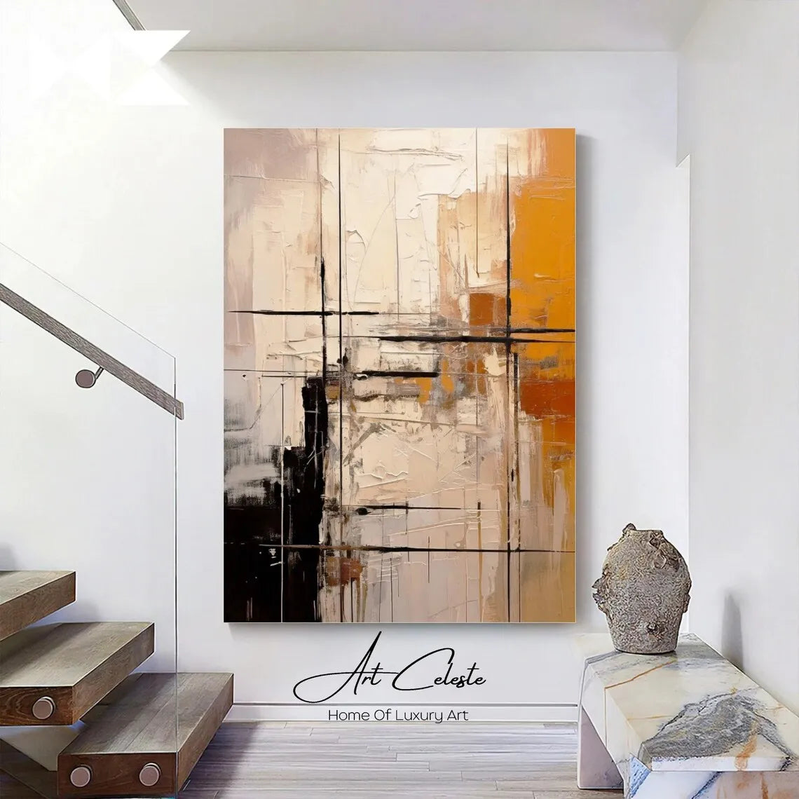 Large Modern White Textured Wall Art Painting Abstract Canvas Wall Orange Painting Handmade painting for Home Bedroom Wall Decor