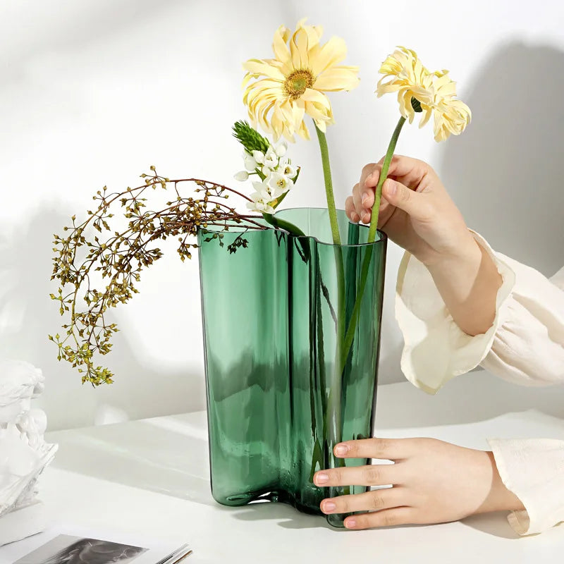 Green Glass Vase | Transparent Flower Vase | Floral Arrangement